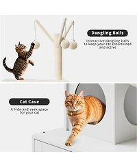Homfan 2-in-1 Cat Litter Box Enclosure with Tower, Scratching Post, Soft Perch, Multi-Level Platforms & Cat Toy for Indoor Use