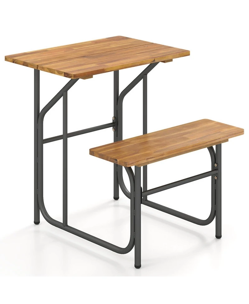 Gouun Acacia Wood Patio One-Side Picnic Table and Bench Set, Compact Outdoor Dining Combo