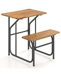 Gouun Acacia Wood Patio One-Side Picnic Table and Bench Set, Compact Outdoor Dining Combo