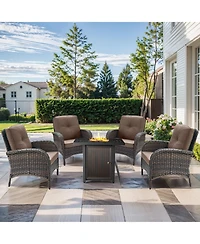 Pocassy Rattan Furniture Set with Fire Pit Table Sectional Sofas All Weather Wicker Conversation for Garden Backyard