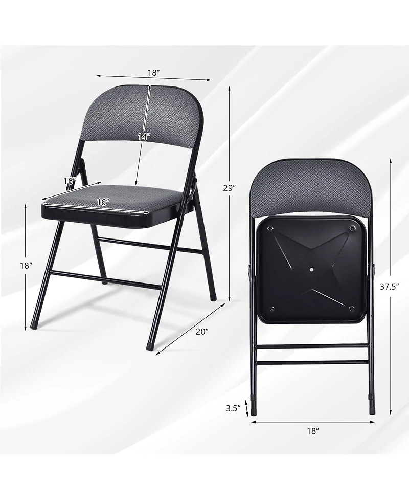 Gymax Set of 6 Folding Chairs Fabric Upholstered Padded Seat Metal Frame Home Office