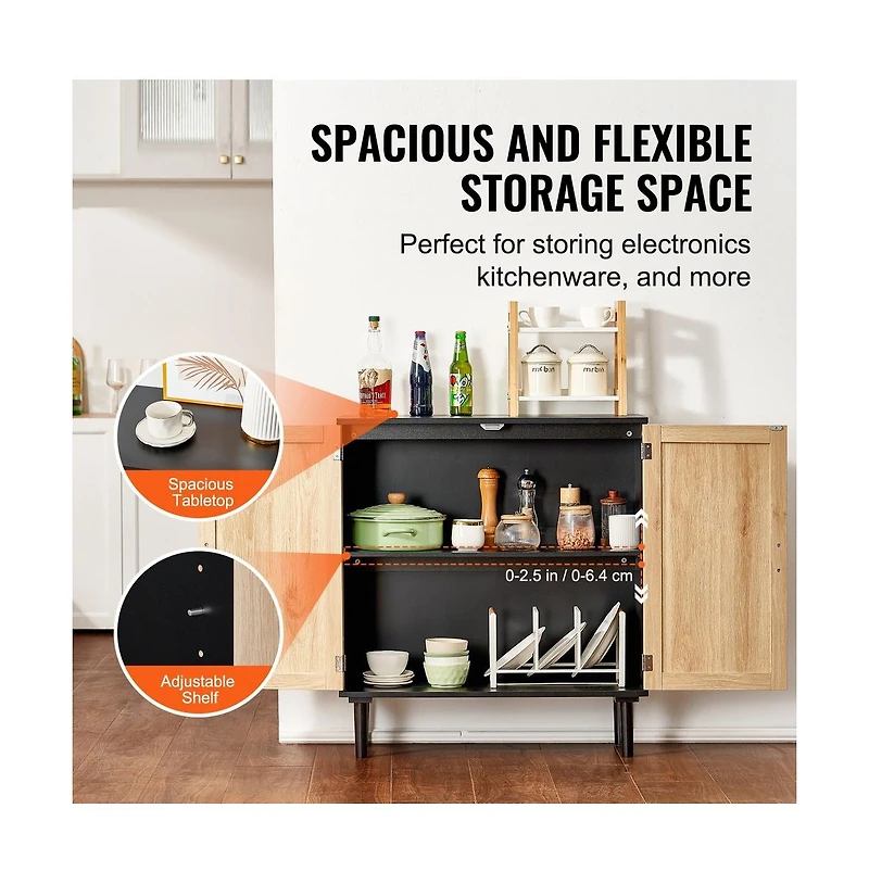 Sugift Rattan Storage Cabinet with Two Magnetic Doors and Adjustable Shelves