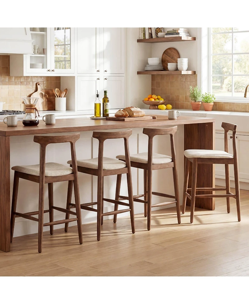 Costway Counter Height Bar Stools with Curved Backs and Upholstered Cushioned Seats