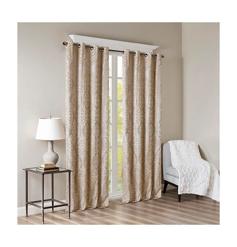 Avobird Knitted Jacquard Damask Total Blackout Grommet Top Curtain Panel