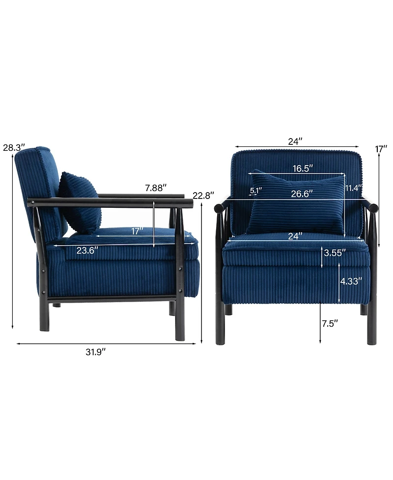Clihome Storage Chair,Mid Century Modern Accent Chair with Wood Frame, Upholstered Living Room Chairs with Waist Cushion