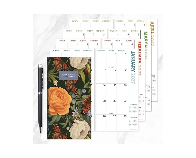 Tf Publishing Paper Goods 2027-2028 Vintage Blooms Small Monthly Pocket Planner