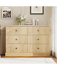 homfan 6 Drawer Dresser Chest with Fluted Front and Metal Handles for Bedroom, Guest Room, Apartment, Entryway