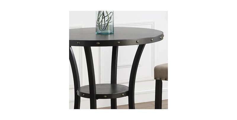 Flynama 3-Piece 36" Round Bar Table Set with 2 Fabric Nail Head Pub Stools