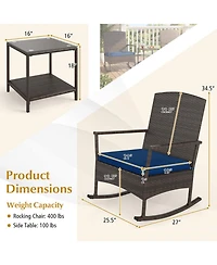 Gouun 3-Piece Wicker Rocking Patio Set with Double-Layer Table