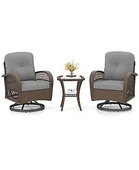 Sugift 3-Piece Patio Swivel Rocker Set with Tempered Glass Side Table and Thick Cushions