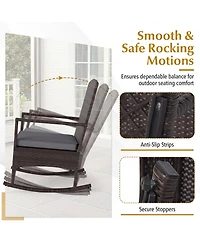Gymax 3 Piece Patio Rocking Bistro Set 2 Rattan Armchairs w/ 2-Tier Side Table