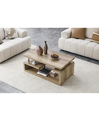 Streamdale Furniture Mdf Coffee Table with Carved Wood Grain and Multi-Storage Compartments