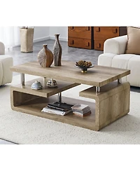 Streamdale Furniture Mdf Coffee Table with Carved Wood Grain and Multi-Storage Compartments