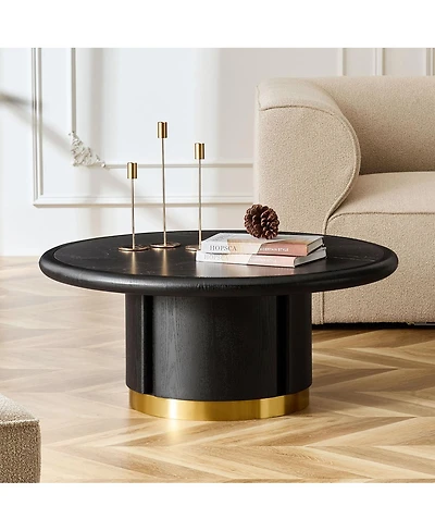 Streamdale Furniture 35.43'' Round Sintered Stone Coffee Table with Brushed Stainless-Steel Base