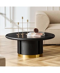 Streamdale Furniture 35.43'' Round Sintered Stone Coffee Table with Brushed Stainless-Steel Base
