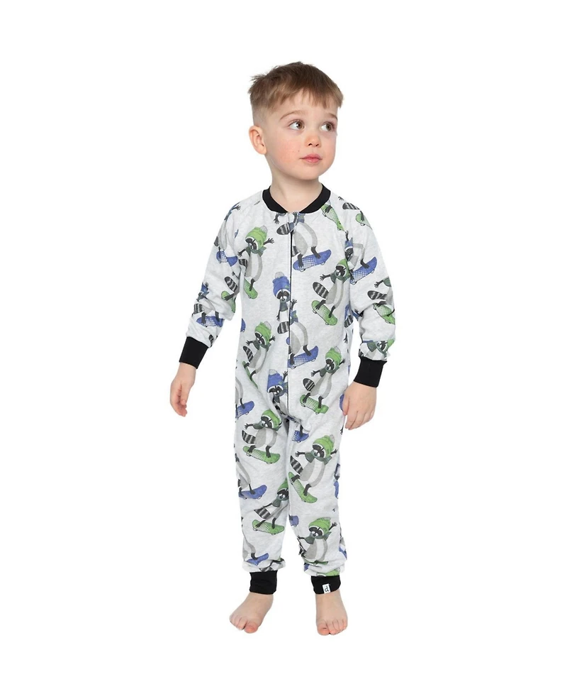 Deux par Little and Big Boy 6-12 Cotton One Piece Pajama Beige Raccoon Print