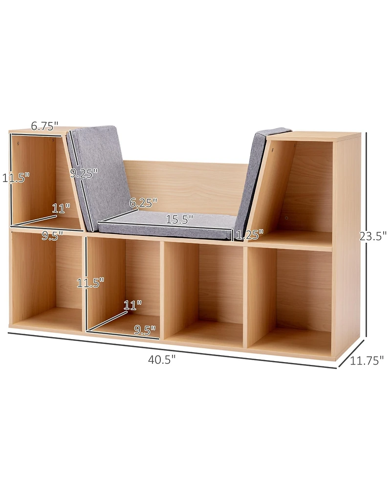 Flynama 6-Cubby Kids Bookcase with Soft Cushion Reading Nook