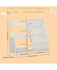 Flynama Montessori Kids Bookshelf Wooden Fabric Combined Anti-Tip Toddler Nursery Book Toy Storage Rack