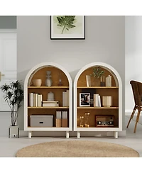 Flynama Set of 2 Woodgrain 3-Tier Elegant Arched Top Storage Bookcase