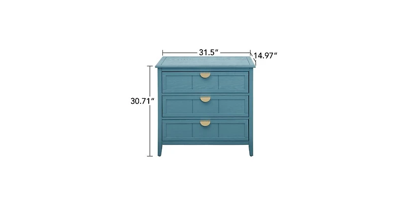 Flynama American Style 3-Drawer Storage Cabinet Anti-Tip Design Non-Slip Foot Pad Household Bedroom Study Wooden Chest Cabinet