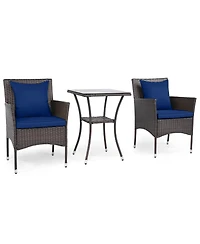 Gymax Set of 3 Patio Wicker Bistro 2 Rattan Chairs With Double-Tier Tempered Glass Table