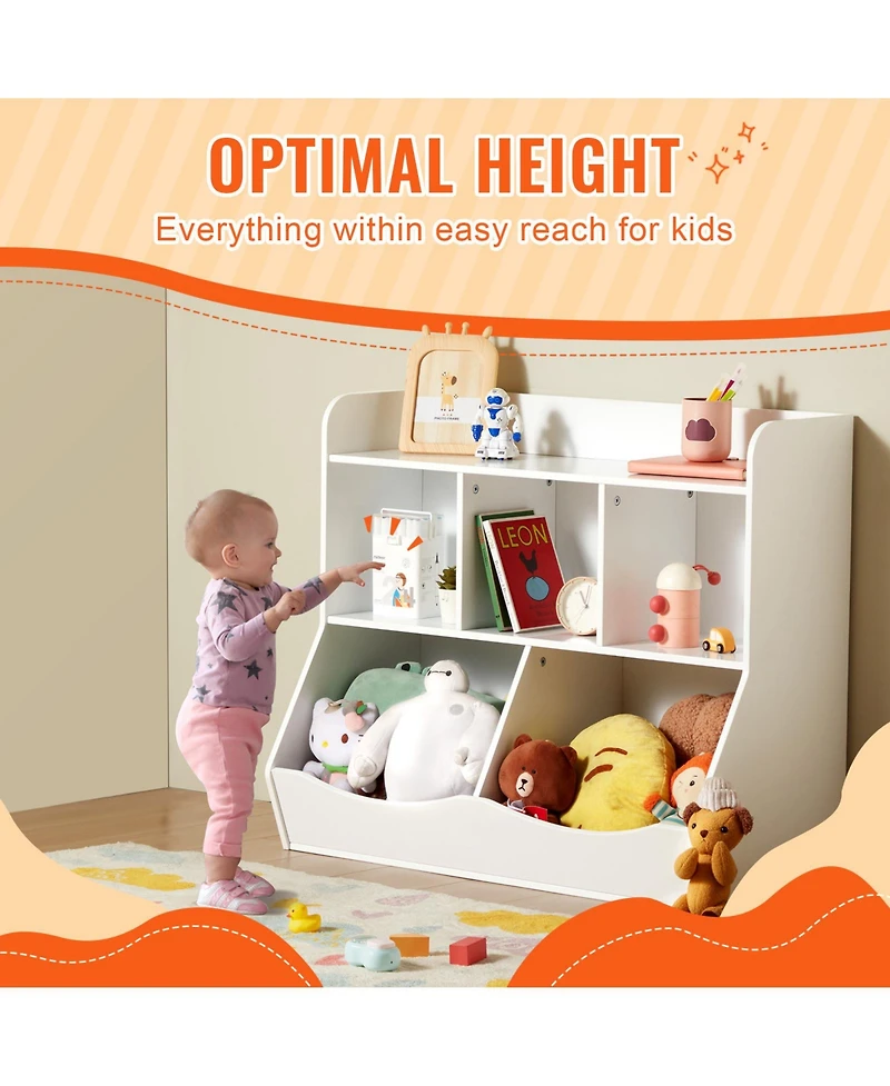 Flynama 5-Cubby Wooden Kids Storage Cabinet Multi-Grid Toy Bookshelf Rounded Edge Safe Children Room Furniture