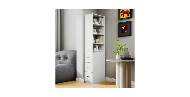 Flynama Tall Display Storage Cabinet with Shelves and Side Drawers