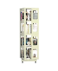 Flynama 4-Tier All-Steel 360 Degree Rotating Bookshelf with Universal Wheels Space-Saving Sturdy Household Book Display Rack