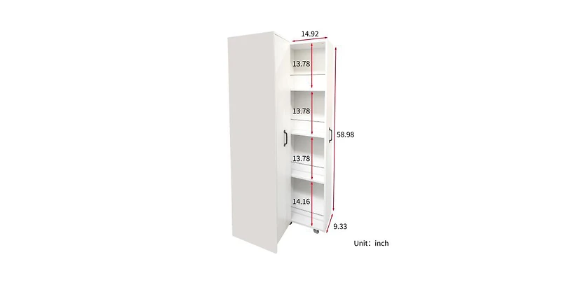 Flynama 4-Tier Freestanding Pull-Out Door Bookcase Mobile Storage Cabinet with Wheels for Home Office Bedroom