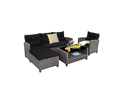 Mondawe 4 Pieces Patio Rattan Sofa Furniture Set with Cushion and 2-Tier Table