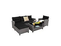 Mondawe 4 Pieces Patio Rattan Sofa Furniture Set with Cushion and 2-Tier Table