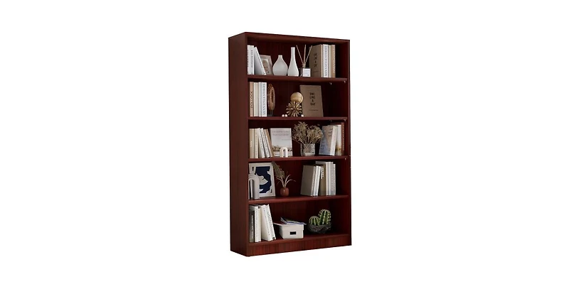 Flynama 60 Inch Tall 5-Shelf Adjustable Cherry Wood Bedroom Bookcase