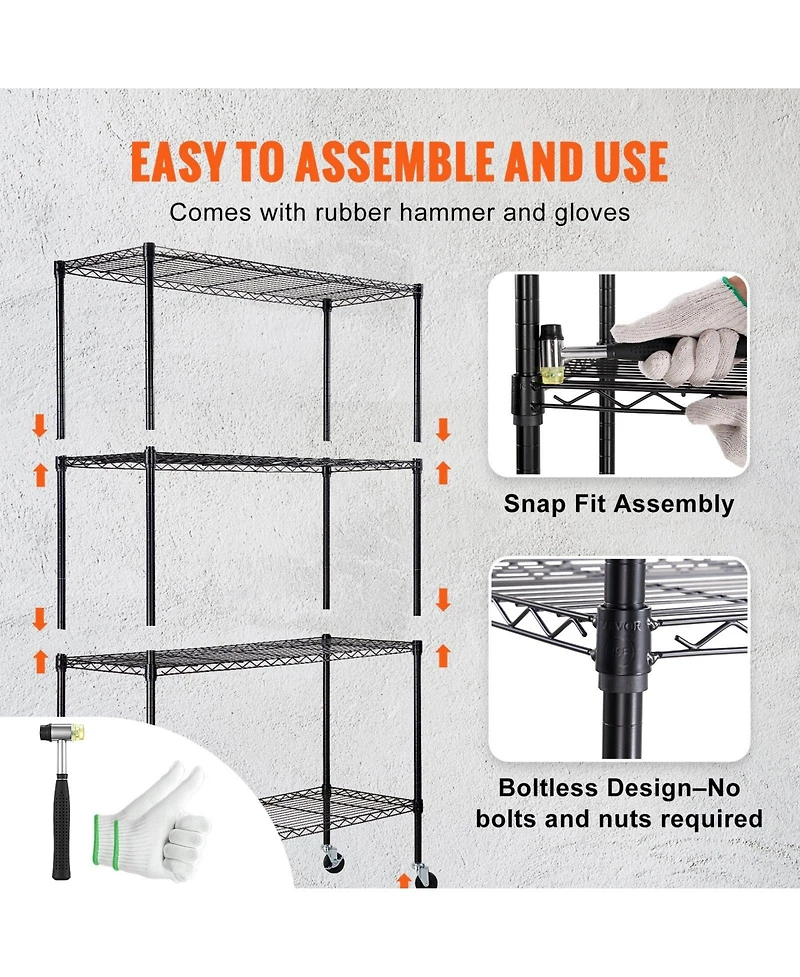 Mecale 4-Tier Storage Shelving Unit with Wheels, Adjustable, 700-Lb Capacity