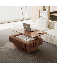 Streamdale Furniture 38.6'' Fluted Lift-Top Coffee Table with Storage Walnut