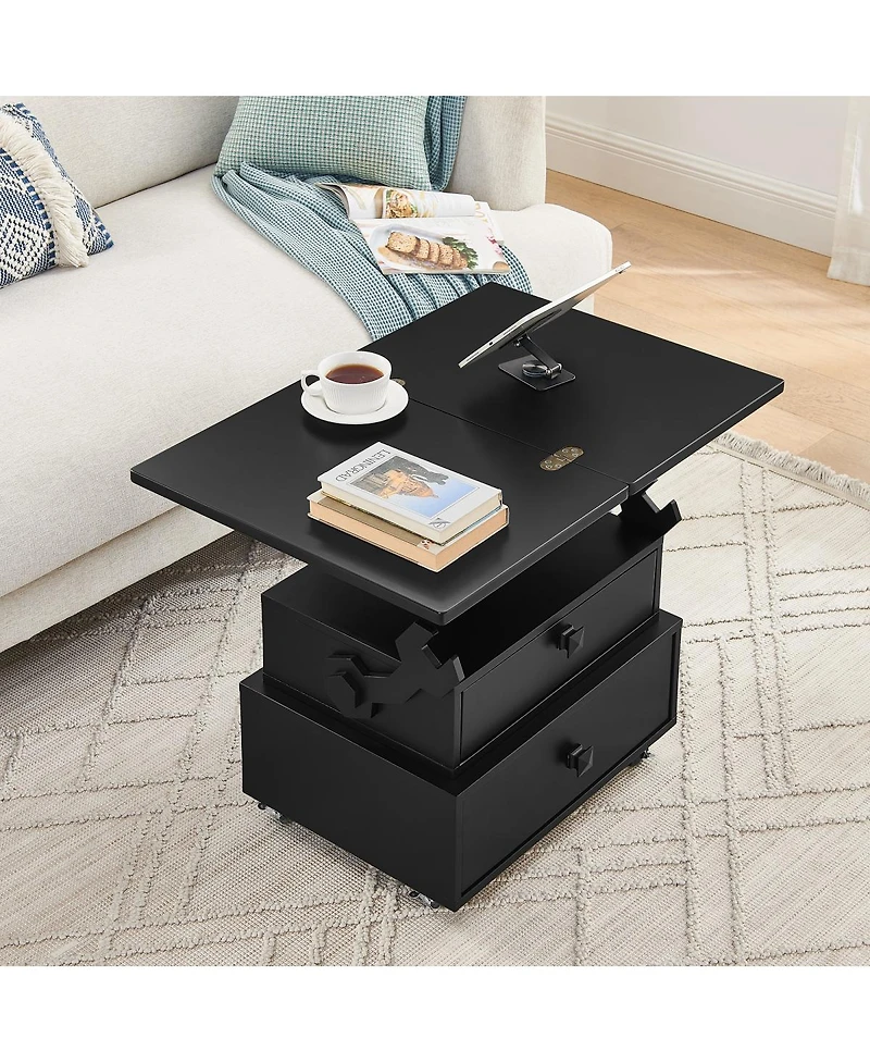 Streamdale Furniture High-Gloss Adjustable Rolling End Table with Charging Station and Storage