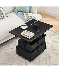 Streamdale Furniture High-Gloss Adjustable Rolling End Table with Charging Station and Storage