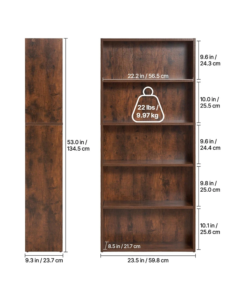 Flynama 53 Inch Narrow 5-Tier Adjustable Shelf Corner Bookshelf