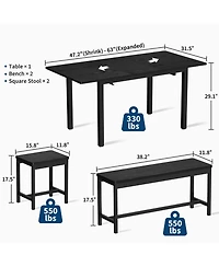 Homfan Extendable Dining Table Set with Hidden Tuck Seating, Safety Lock and Reinforced Metal Frame Space Saving Kitchen Room