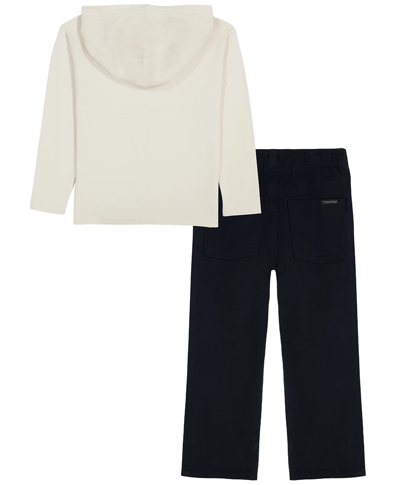 Calvin Klein Boys' 2T-7 Long-Sleeve T-Hoodie and Pants, 2-Piece Set