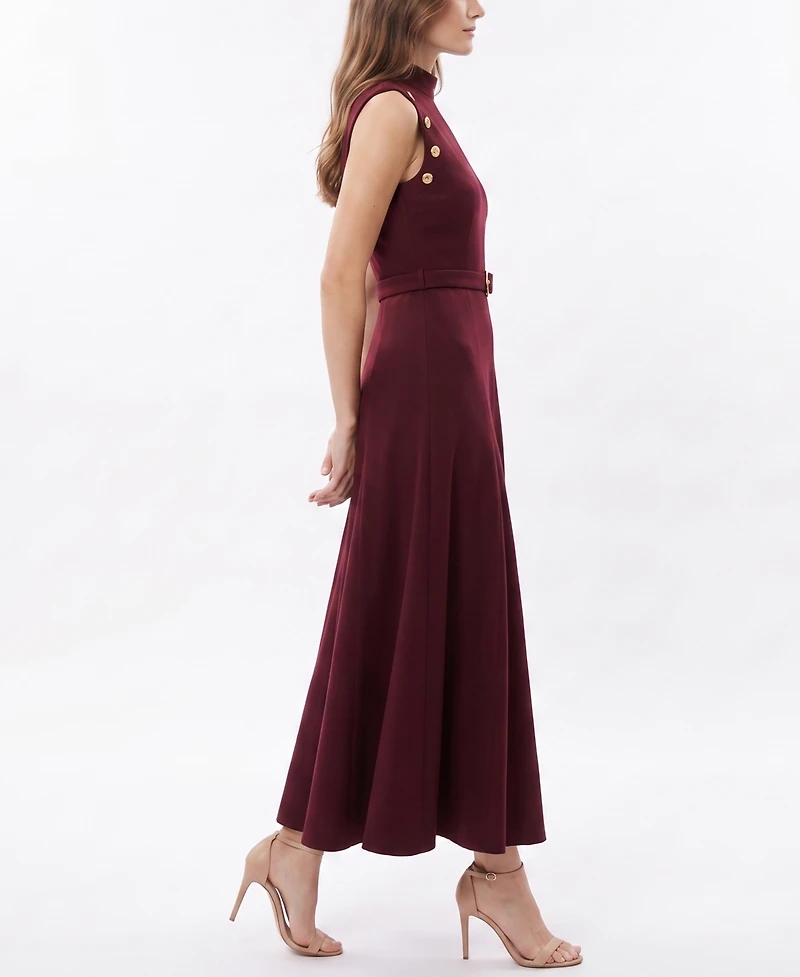 Taylor Women's Belted Mock Neck Grommet Dress