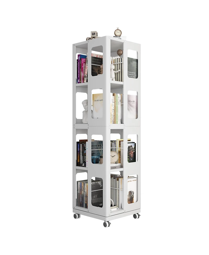 Flynama 4-Tier Steel Rotating Bookshelf with Wheels