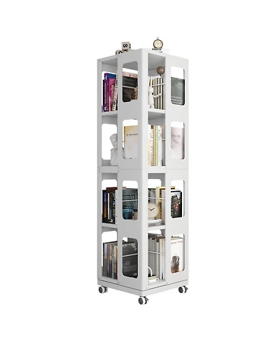 Flynama 4-Tier Steel Rotating Bookshelf with Wheels