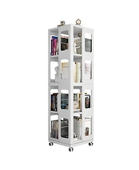 Flynama 4-Tier Steel Rotating Bookshelf with Wheels