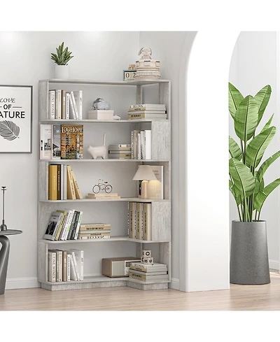 Flynama 35.43 Inch L-Shaped 5-Color Corner Anti-Tip Open Storage Bookshelf