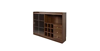 Flynama Double Sliding Striped Glass Door Sideboard Wooden Freestanding Storage Cabinet Wine Cabinet For Home Garage Use