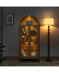 Flynama High Arched Led Light Wooden Storage Cabinet Adjustable Glass Partition Modern Retro Home Multi-Functional Display Cabinet