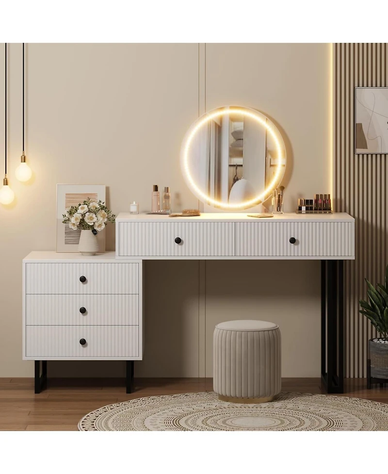 gaomon 5-Drawer Lighted Mirror Vanity, Roomy Makeup Desk for Bedroom Storage