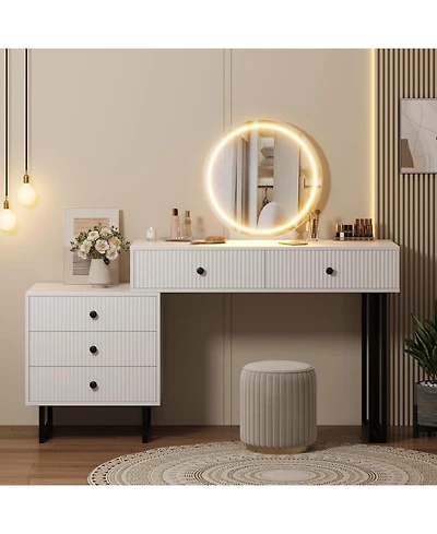 gaomon 5-Drawer Lighted Mirror Vanity, Roomy Makeup Desk for Bedroom Storage