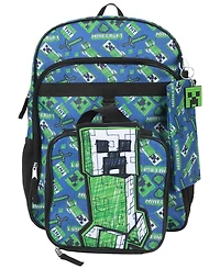 Minecraft Boys' and Girls' All Over Print Backpack, Lunch Kit, Keychain and Pencil Case, 4-Piece Set