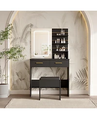 gaomon 2-Drawer Lighted Vanity Set, Makeup Desk with Open Storage Shelves and Led Mirror